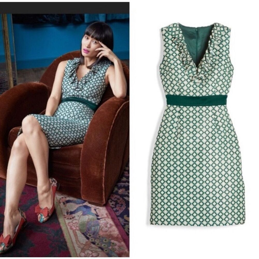 ModCloth Green and White Sleeveless Ruffle-Trim Midi Dress